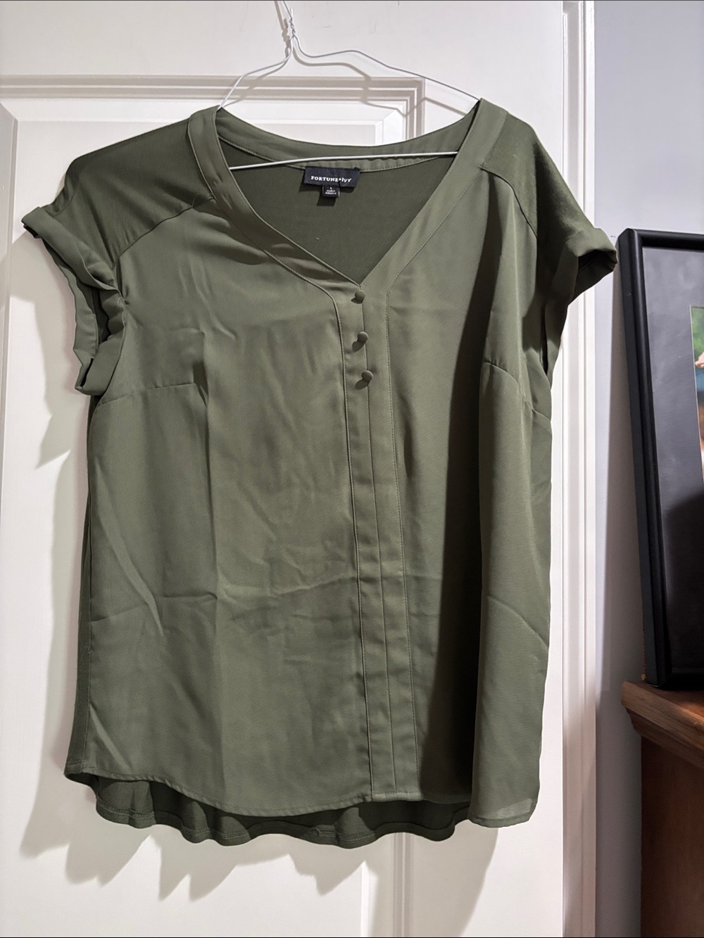 Worthington Olive V-Neck Button-Detail Blouse
